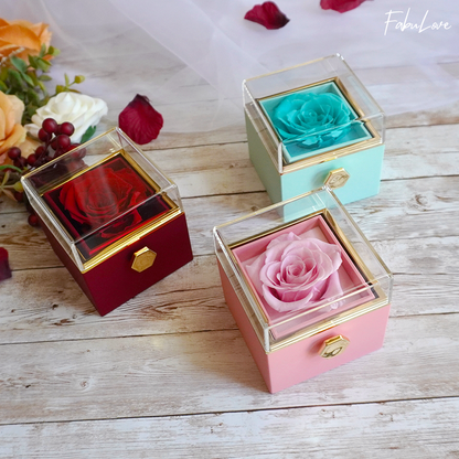 [Ideales Geschenk] Ewige Rosenbox - Mit gravierter Halskette & künstlicher Rose