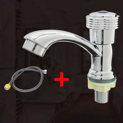 Vivolux | Moderner Badezimmer Wasserhahn Chrom Knopfgriff mit Wasser Schlauch Waschbecken Wasserhahn