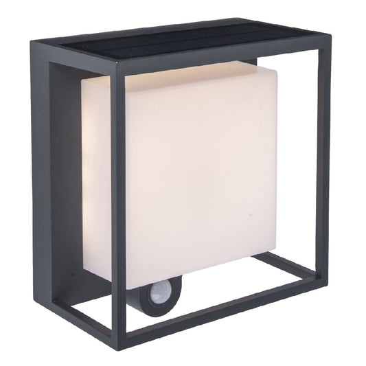 Vivolux | Lutec 6934601118 Curtis LED Anthrazit Solar Power Außen Modern Quadrat Aufputz Wandlampe mit PIR