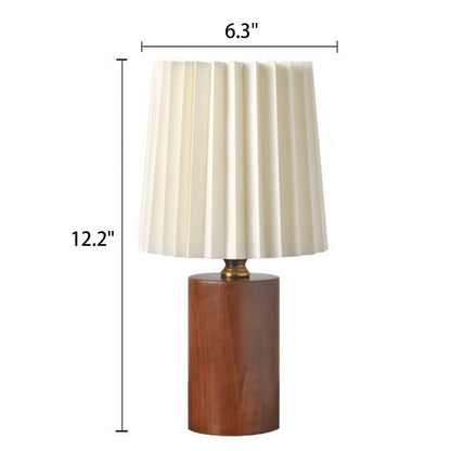 Vivolux | Vintage Korean Plissee Säule Massivholz Basis 1-Licht Tischlampe