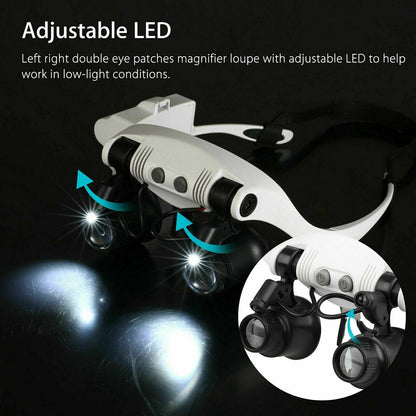Vivolux | Stirnband Kopfvergrößerer 8 Linsen LED Licht Juwelier Brille