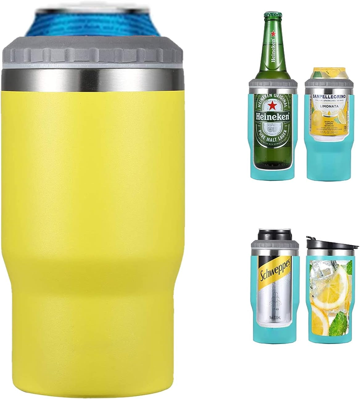 Vivolux | 4 in 1 Edelstahl Dose-/Flaschenisolator, 14Oz Zwei-Wege-Deckel SUS Isolierte Dose Kühler, Bierflaschenhalter (Schwarz)