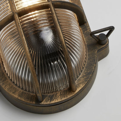 Vivolux | Antikes Messing & geripptes Glas Außen Vintage Oval Flächenleuchten Wandlampe 248mm