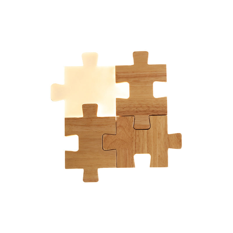 Vivolux | Beige Jigsaw Puzzle Wandeinbauleuchte Nordic LED Holz Wandmontage Lampe in Weiß/Warmlicht