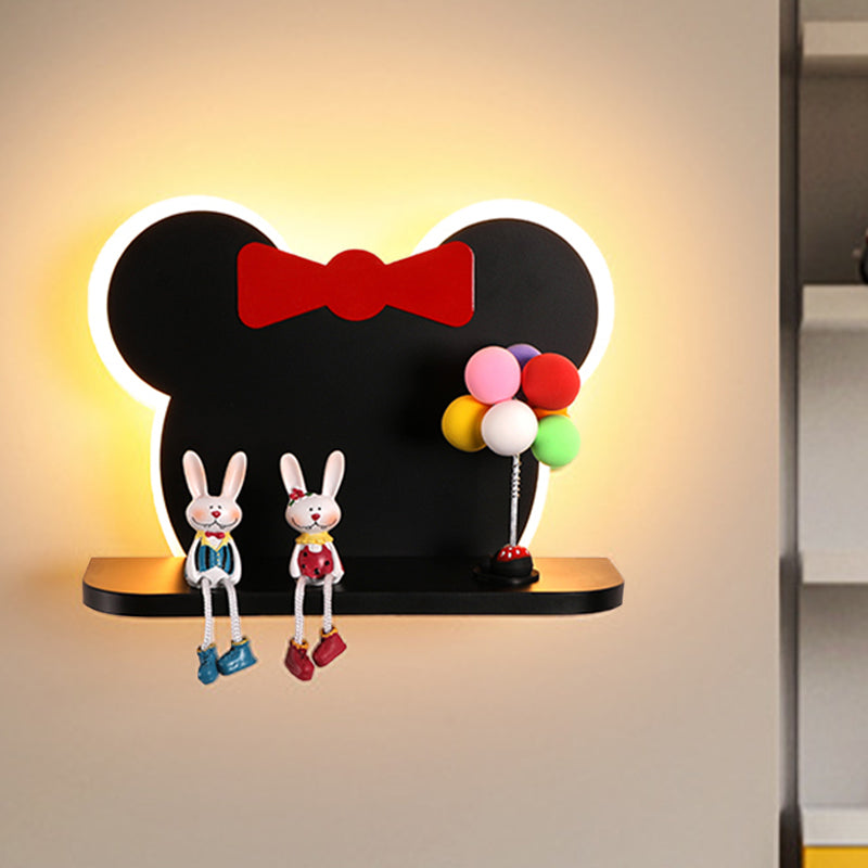 Vivolux | Schwarzer und roter Mauskopf Wandleuchte Cartoon LED Eisen Wandmontierte Lichtarmatur in Weiß/3 Farblicht