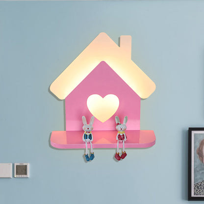 Vivolux | Iron House Plaatsbare Wandlamp Sconces Kinderen LED Roze Wandlamp Armatuur met Liefdevol Hartpatroon in Wit/3 Kleur Licht