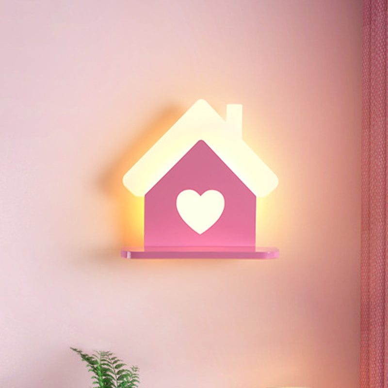Vivolux | Iron House Plaatsbare Wandlamp Sconces Kinderen LED Roze Wandlamp Armatuur met Liefdevol Hartpatroon in Wit/3 Kleur Licht