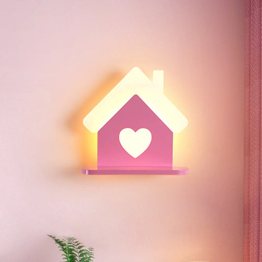 Vivolux | Iron House Plaatsbare Wandlamp Sconces Kinderen LED Roze Wandlamp Armatuur met Liefdevol Hartpatroon in Wit/3 Kleur Licht