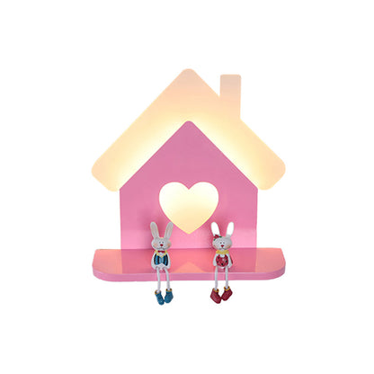 Vivolux | Iron House Plaatsbare Wandlamp Sconces Kinderen LED Roze Wandlamp Armatuur met Liefdevol Hartpatroon in Wit/3 Kleur Licht