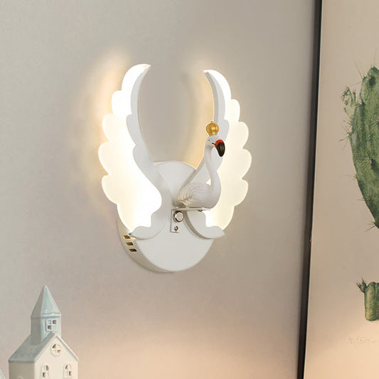 Vivolux | Zwaan IJzer Wandlamp Sconces Strip Cartoon Wit/Roze Afwerking LED Wandlamp Armatuur met Acryl Vleugel in Wit/Warm Licht
