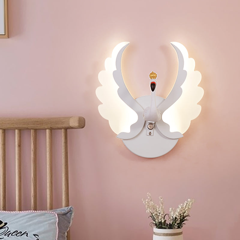 Vivolux | Zwaan IJzer Wandlamp Sconces Strip Cartoon Wit/Roze Afwerking LED Wandlamp Armatuur met Acryl Vleugel in Wit/Warm Licht