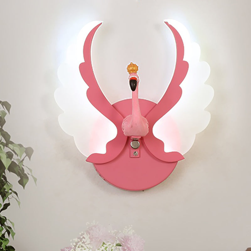 Vivolux | Zwaan IJzer Wandlamp Sconces Strip Cartoon Wit/Roze Afwerking LED Wandlamp Armatuur met Acryl Vleugel in Wit/Warm Licht
