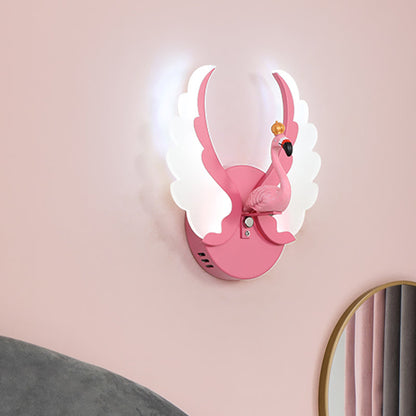 Vivolux | Zwaan IJzer Wandlamp Sconces Strip Cartoon Wit/Roze Afwerking LED Wandlamp Armatuur met Acryl Vleugel in Wit/Warm Licht