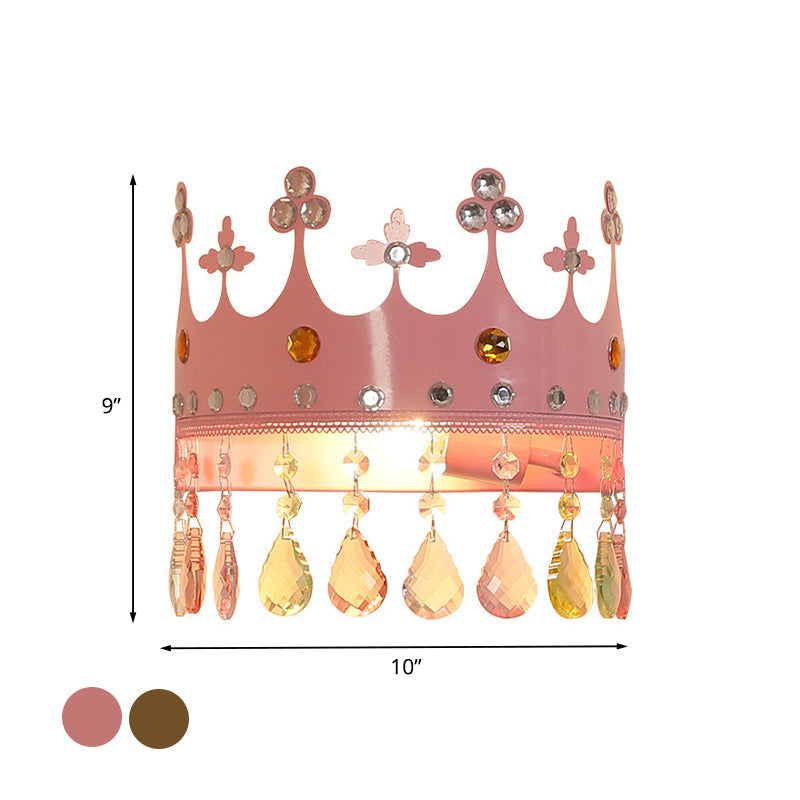 Vivolux | Krone Wandleuchte Cartoon Eisen LED Pink/Geld Wandmontage Leuchte mit Kristall Tropfen Deko