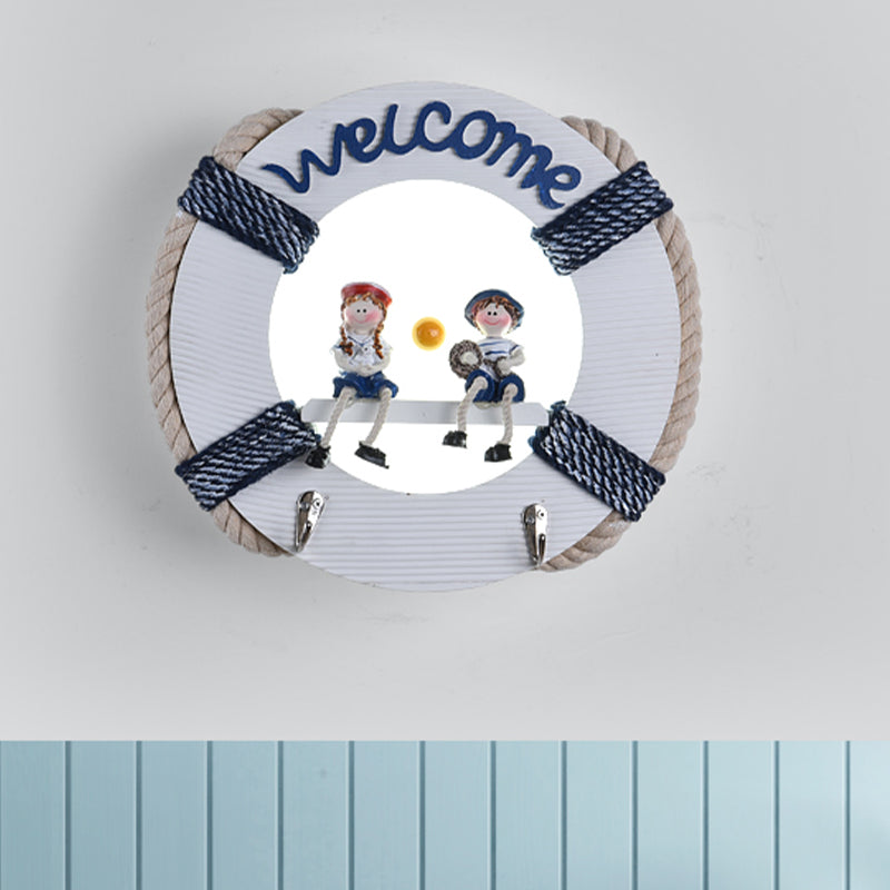 Vivolux | Life Buoy Houten Wandlamp Lichtarmatuur Cartoon LED Witte Wandmontage Lamp in Wit/3 Kleur Licht