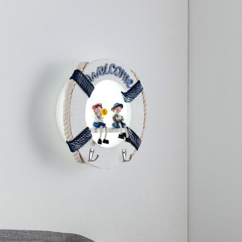 Vivolux | Life Buoy Houten Wandlamp Lichtarmatuur Cartoon LED Witte Wandmontage Lamp in Wit/3 Kleur Licht