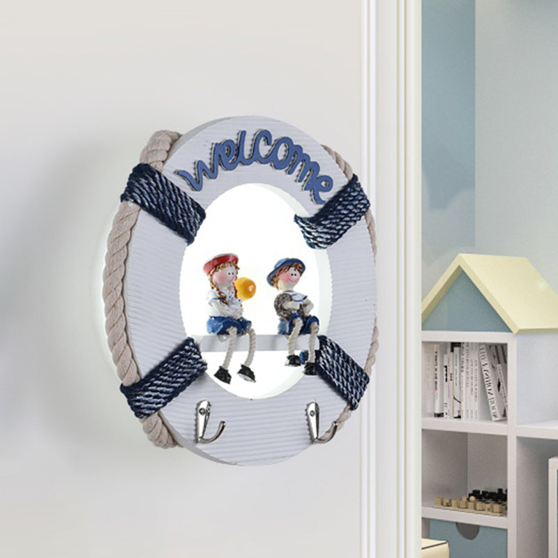 Vivolux | Life Buoy Houten Wandlamp Lichtarmatuur Cartoon LED Witte Wandmontage Lamp in Wit/3 Kleur Licht