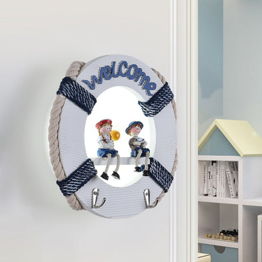 Vivolux | Life Buoy Houten Wandlamp Lichtarmatuur Cartoon LED Witte Wandmontage Lamp in Wit/3 Kleur Licht