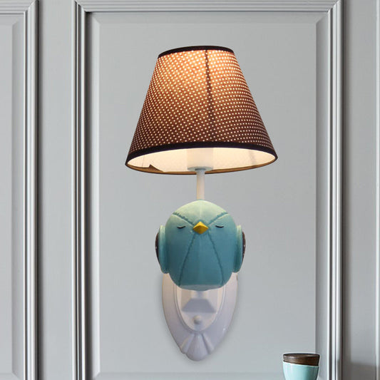 Vivolux | Roze/Blauwe Vogel Wandlamp Cartoon 1 Kop Hars Wandlamp Armatuur met Kegel Bruine Stoffen Lampenkap