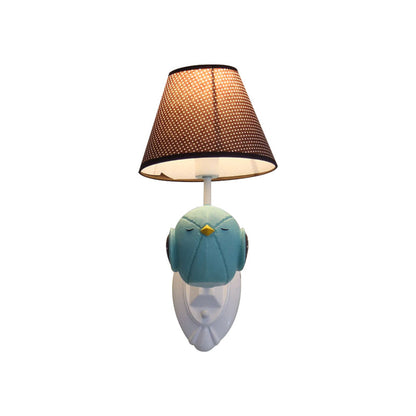 Vivolux | Roze/Blauwe Vogel Wandlamp Cartoon 1 Kop Hars Wandlamp Armatuur met Kegel Bruine Stoffen Lampenkap