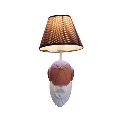 Vivolux | Roze/Blauwe Vogel Wandlamp Cartoon 1 Kop Hars Wandlamp Armatuur met Kegel Bruine Stoffen Lampenkap