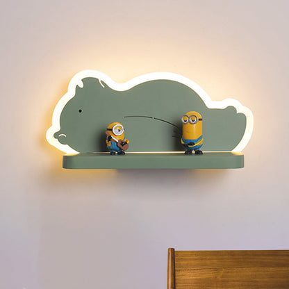 Vivolux | Acryl Olifant/Voertuig/Pompoen Wandlamp Cartoon LED Muur Geïnstalleerd Lamp met Opslag Bureau in Pewter/Geel/Blauw, Wit/Warm Licht