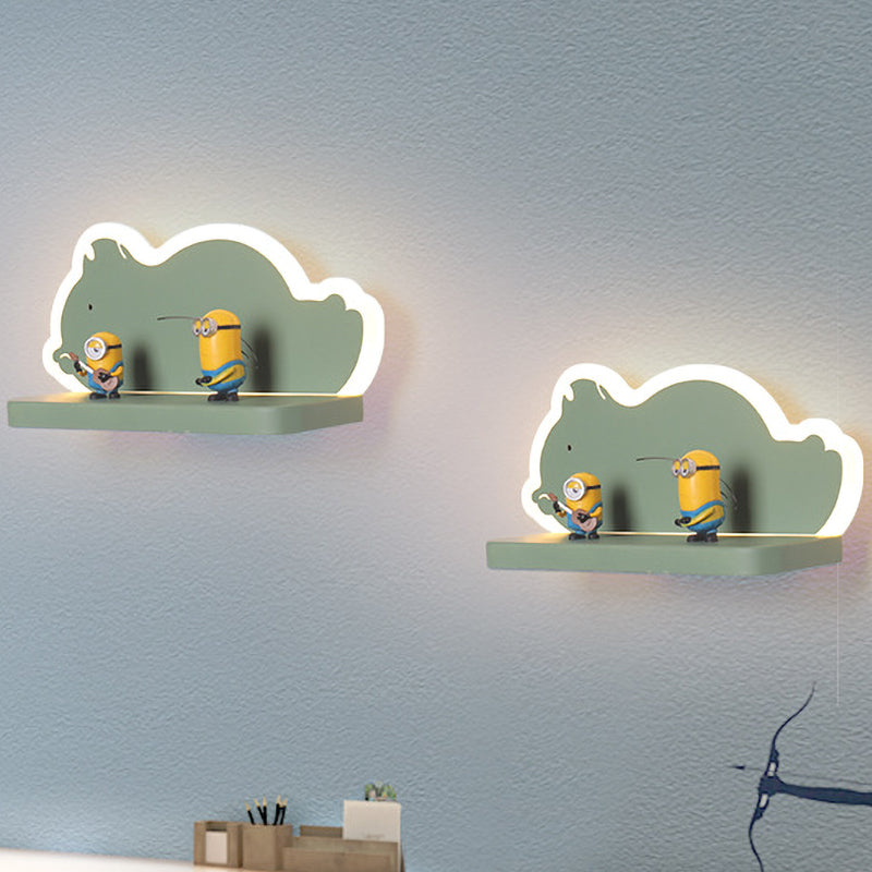 Vivolux | Acryl Olifant/Voertuig/Pompoen Wandlamp Cartoon LED Muur Geïnstalleerd Lamp met Opslag Bureau in Pewter/Geel/Blauw, Wit/Warm Licht