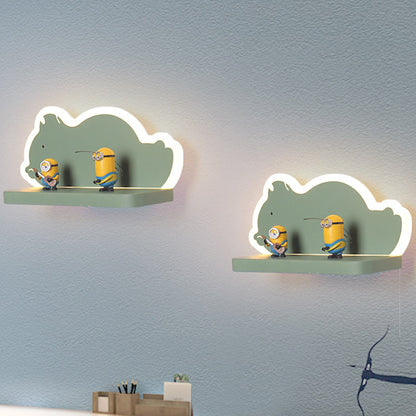 Vivolux | Acryl Olifant/Voertuig/Pompoen Wandlamp Cartoon LED Muur Geïnstalleerd Lamp met Opslag Bureau in Pewter/Geel/Blauw, Wit/Warm Licht