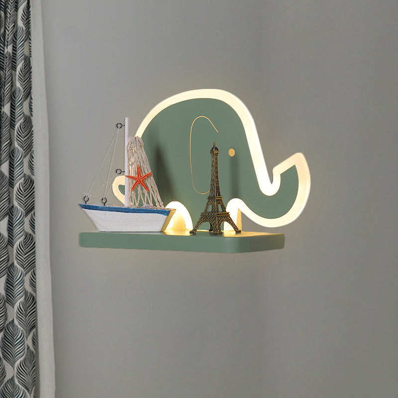 Vivolux | Acryl Olifant/Voertuig/Pompoen Wandlamp Cartoon LED Muur Geïnstalleerd Lamp met Opslag Bureau in Pewter/Geel/Blauw, Wit/Warm Licht