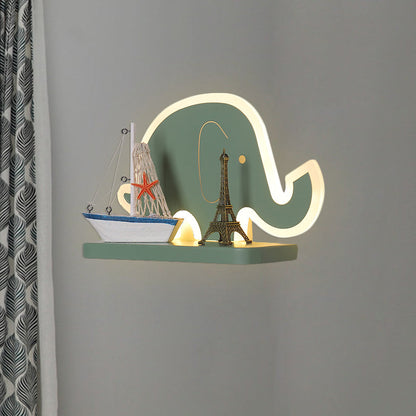 Vivolux | Acryl Olifant/Voertuig/Pompoen Wandlamp Cartoon LED Muur Geïnstalleerd Lamp met Opslag Bureau in Pewter/Geel/Blauw, Wit/Warm Licht