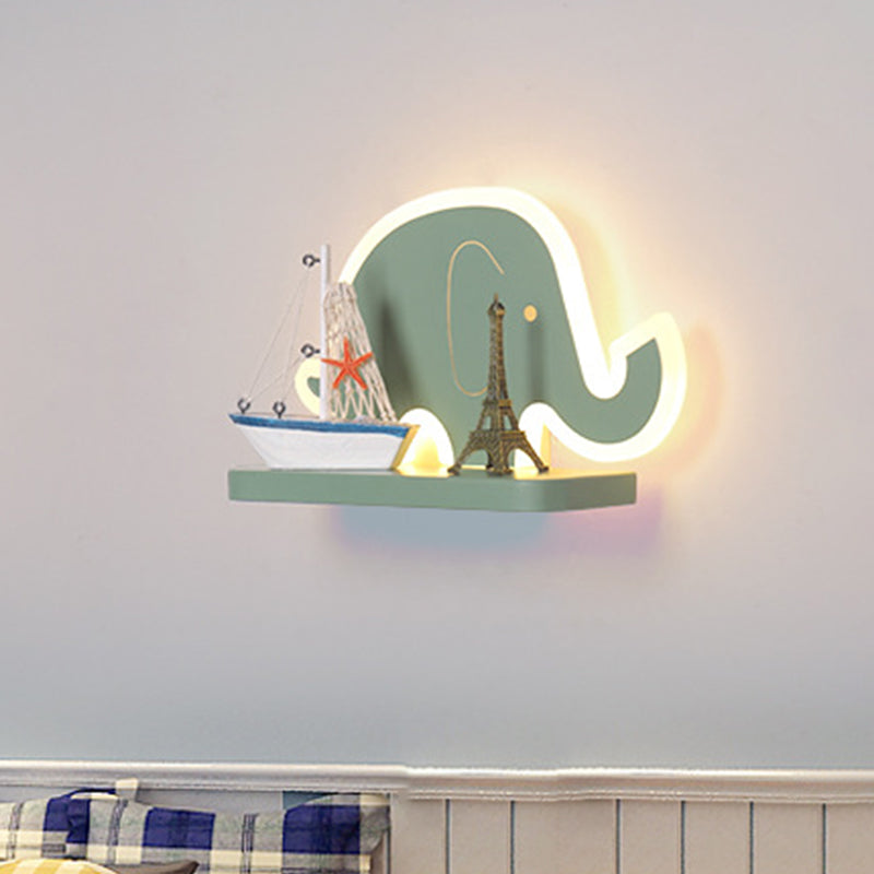 Vivolux | Acryl Olifant/Voertuig/Pompoen Wandlamp Cartoon LED Muur Geïnstalleerd Lamp met Opslag Bureau in Pewter/Geel/Blauw, Wit/Warm Licht