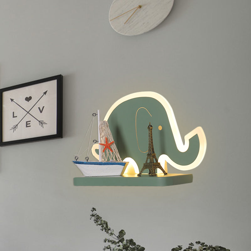 Vivolux | Acryl Olifant/Voertuig/Pompoen Wandlamp Cartoon LED Muur Geïnstalleerd Lamp met Opslag Bureau in Pewter/Geel/Blauw, Wit/Warm Licht