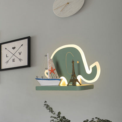 Vivolux | Acryl Olifant/Voertuig/Pompoen Wandlamp Cartoon LED Muur Geïnstalleerd Lamp met Opslag Bureau in Pewter/Geel/Blauw, Wit/Warm Licht