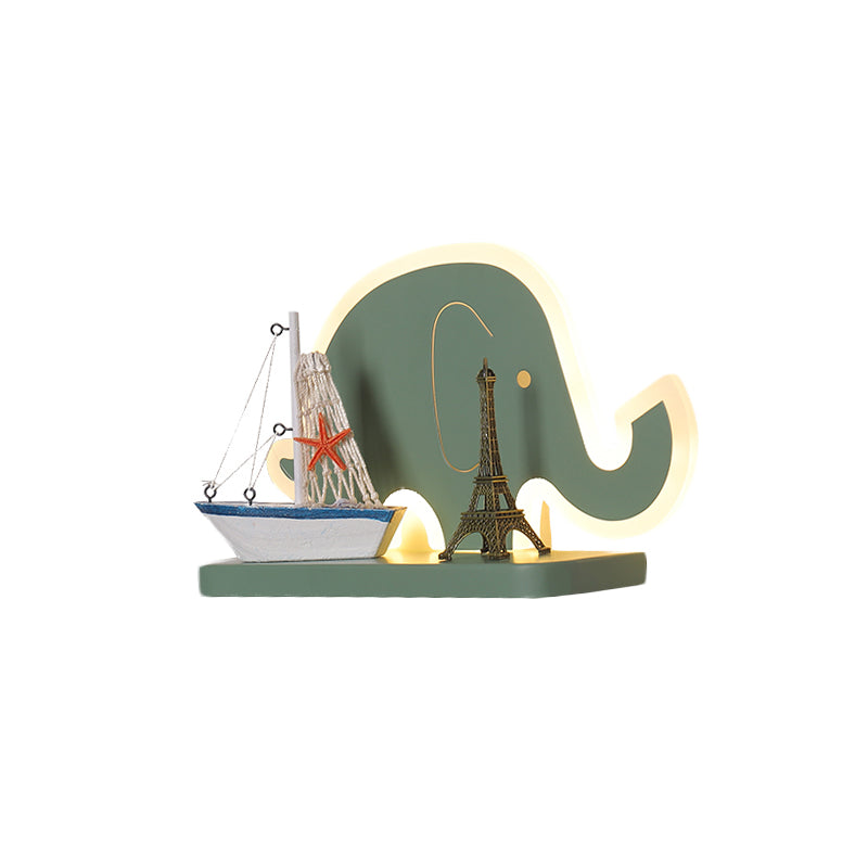 Vivolux | Acryl Olifant/Voertuig/Pompoen Wandlamp Cartoon LED Muur Geïnstalleerd Lamp met Opslag Bureau in Pewter/Geel/Blauw, Wit/Warm Licht