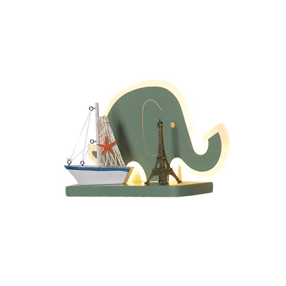 Vivolux | Acryl Olifant/Voertuig/Pompoen Wandlamp Cartoon LED Muur Geïnstalleerd Lamp met Opslag Bureau in Pewter/Geel/Blauw, Wit/Warm Licht