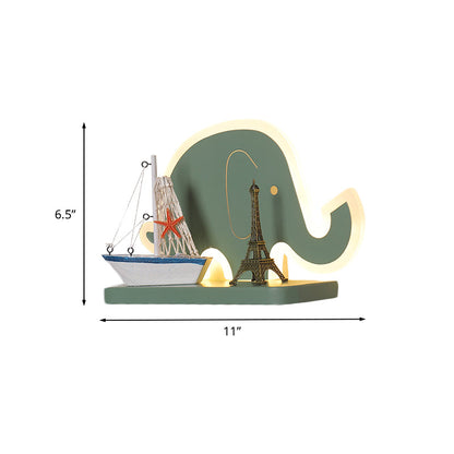 Vivolux | Acryl Olifant/Voertuig/Pompoen Wandlamp Cartoon LED Muur Geïnstalleerd Lamp met Opslag Bureau in Pewter/Geel/Blauw, Wit/Warm Licht