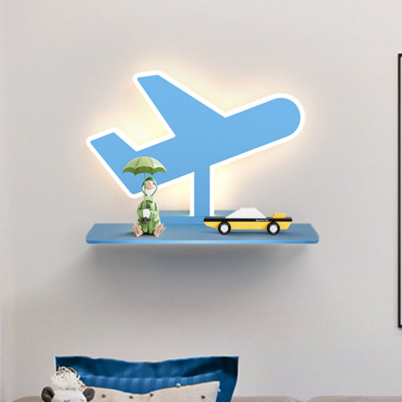 Vivolux | Eisen Kokosnootboom/Auto/Vliegtuig Wandverlichting Cartoon LED Blauw/Roz Sconce Lamp Fixture met Opbergtafel in Wit/Warm Licht
