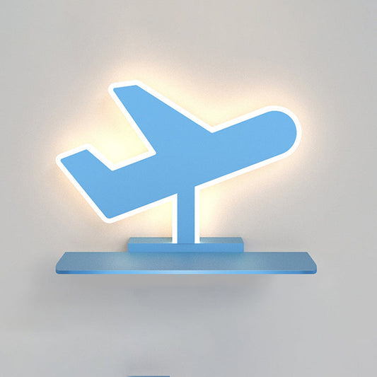 Vivolux | Eisen Kokosnootboom/Auto/Vliegtuig Wandverlichting Cartoon LED Blauw/Roz Sconce Lamp Fixture met Opbergtafel in Wit/Warm Licht