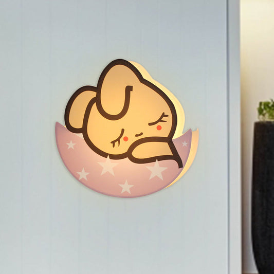 Vivolux | Schlafender Hase Mädchenzimmer Wandleuchte Metall LED Cartoon Wandmontage Lampe in Pink, Weiß/Warmlicht