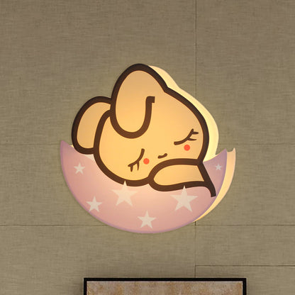 Vivolux | Schlafender Hase Mädchenzimmer Wandleuchte Metall LED Cartoon Wandmontage Lampe in Pink, Weiß/Warmlicht