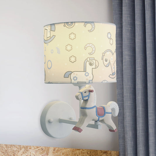 Vivolux | Trojan Horse Shape Wandlamp Scone Cartoon Hars 1 Licht LED Roze/Blauw Wandlamp met Drum Stoffen Schaduw