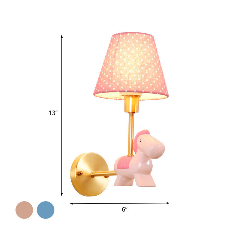 Vivolux | Blau/Rosa Trojanisches Pferd Wandlampe Kinder 1 Kopf Harz LED Wandlampe mit Fässern Stern/Punkt Stoffschirm