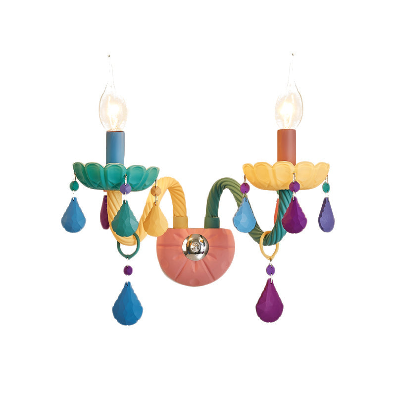 Vivolux | Cartoon Kaars Wandlamp Crystal 1/2-Bol Bedzijde Wand Sconces in Roze met Druppel Deco