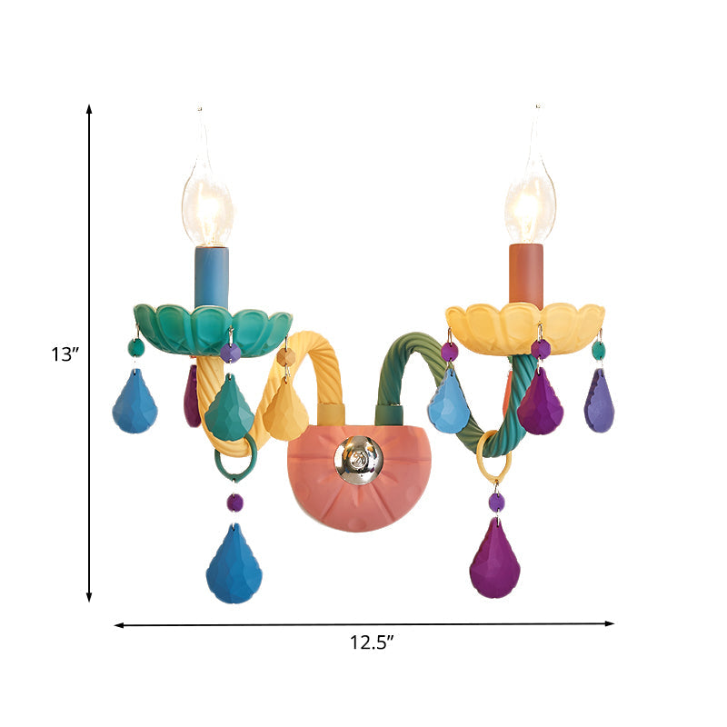 Vivolux | Cartoon Kaars Wandlamp Crystal 1/2-Bol Bedzijde Wand Sconces in Roze met Druppel Deco