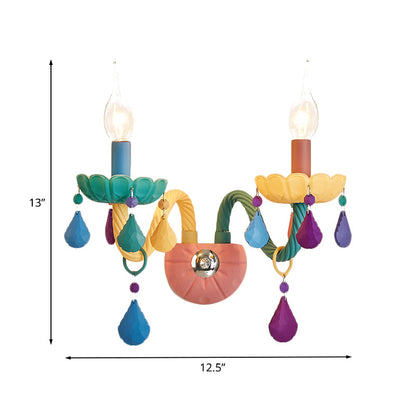 Vivolux | Cartoon Kaars Wandlamp Crystal 1/2-Bol Bedzijde Wand Sconces in Roze met Druppel Deco