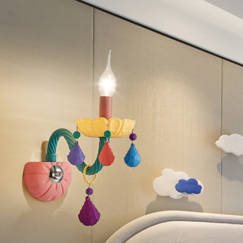 Vivolux | Cartoon Kaars Wandlamp Crystal 1/2-Bol Bedzijde Wand Sconces in Roze met Druppel Deco