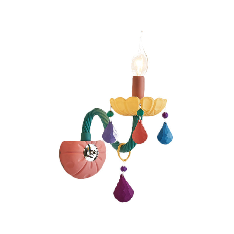 Vivolux | Cartoon Kaars Wandlamp Crystal 1/2-Bol Bedzijde Wand Sconces in Roze met Druppel Deco