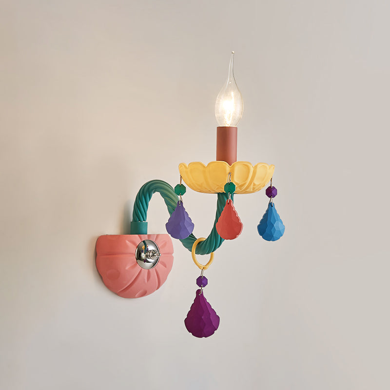 Vivolux | Cartoon Kaars Wandlamp Crystal 1/2-Bol Bedzijde Wand Sconces in Roze met Druppel Deco