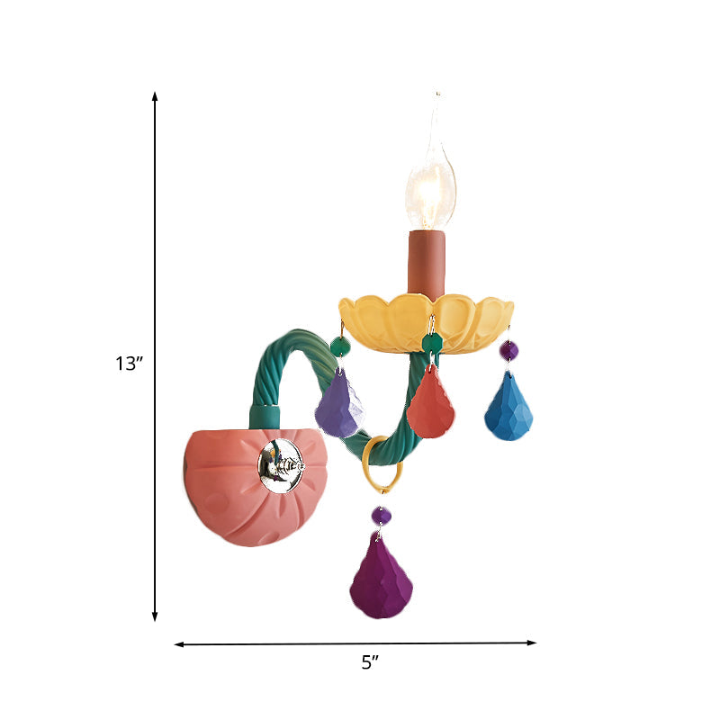 Vivolux | Cartoon Kaars Wandlamp Crystal 1/2-Bol Bedzijde Wand Sconces in Roze met Druppel Deco