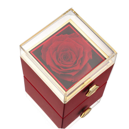 [Ideales Geschenk] Ewige Rosenbox - Mit gravierter Halskette & künstlicher Rose